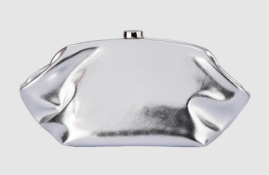 Olga Berg Tally Metallic Clutch Bag - Silver