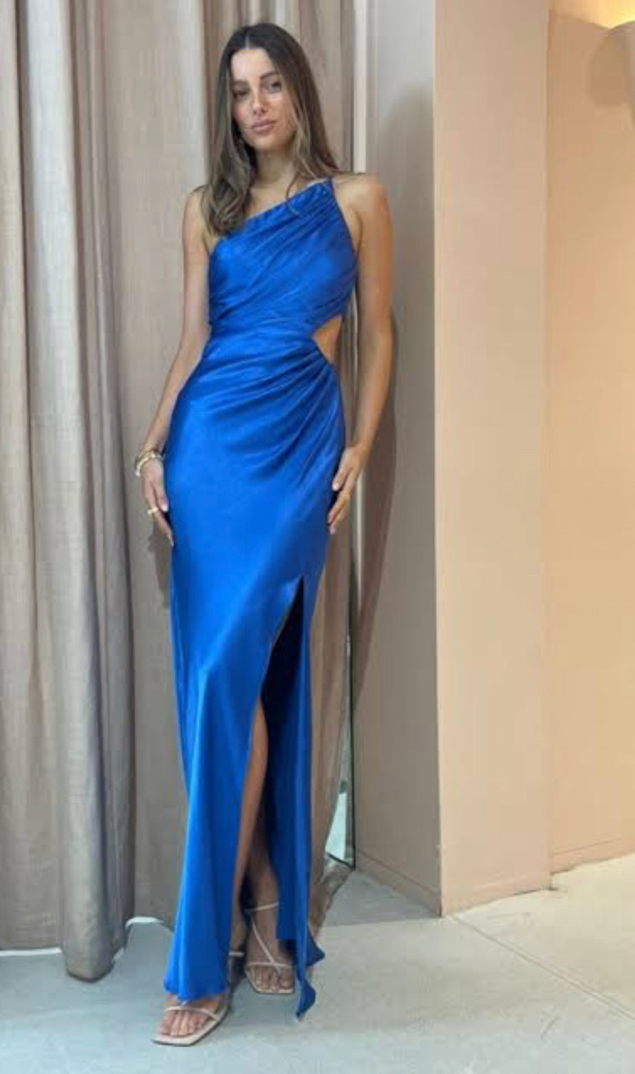 Oliviera Asymmetrical Gathered Maxi - Strong Blue