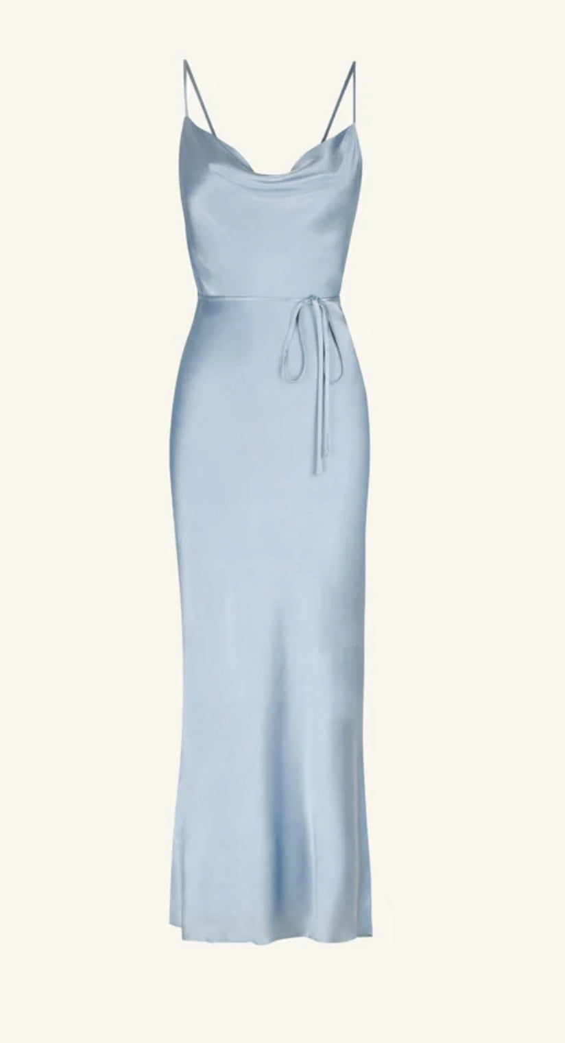 La Lune Bias Cowl Midi Dress- Powder Blue - FOR SALE