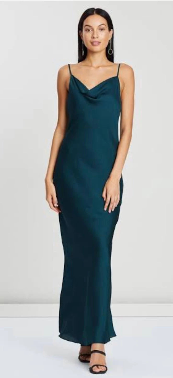 Shona Joy Luxe Bias Cowl Slip Dress Emerald Green front view
