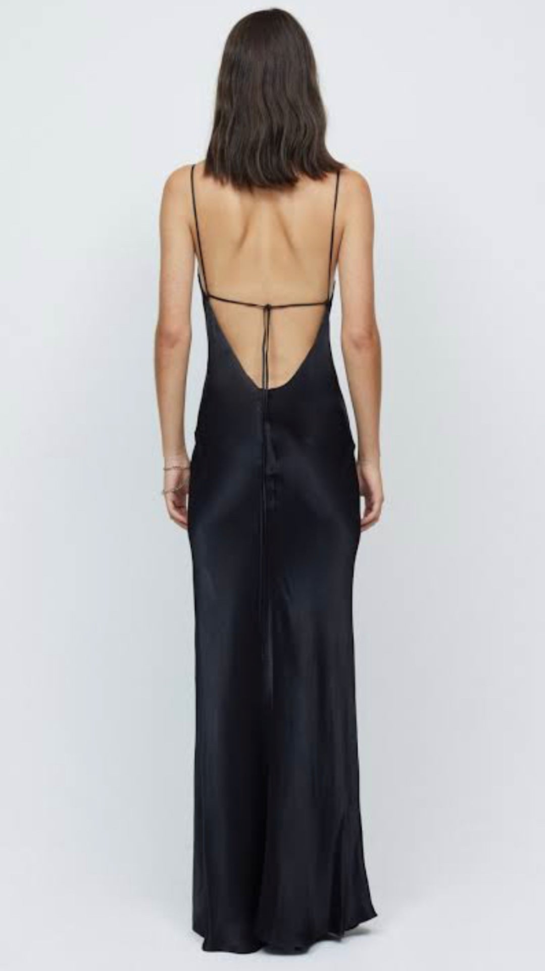 Bec & Bridge Black ball dress with open back and tie detail. Image of back view