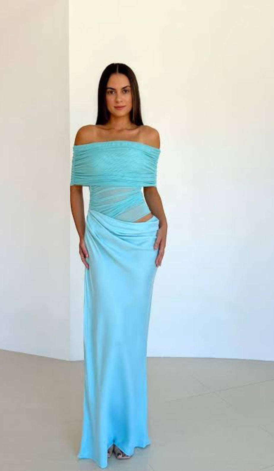 Nico Off Shoulder Maxi Dress - Aqua - FOR SALE BNWT The Social Wardrobe Nico Off Shoulder Maxi Dress - Aqua - FOR SALE BNWT The Social Wardrobe