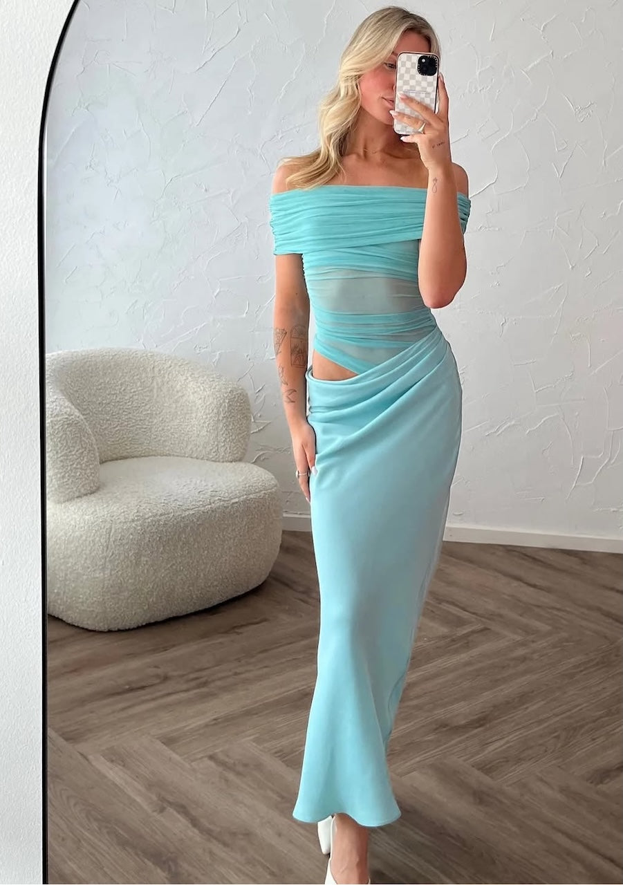 Nico Off Shoulder Maxi Dress - Aqua - FOR SALE BNWT The Social Wardrobe Nico Off Shoulder Maxi Dress - Aqua - FOR SALE BNWT The Social Wardrobe