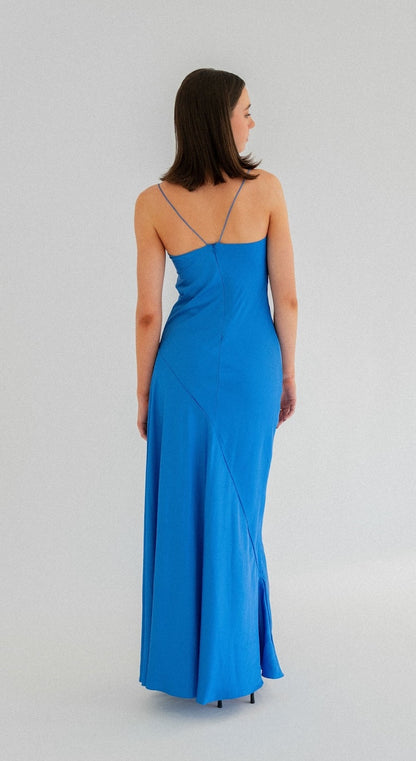 Hntr Gaia Gown Azul Blue rear view. 