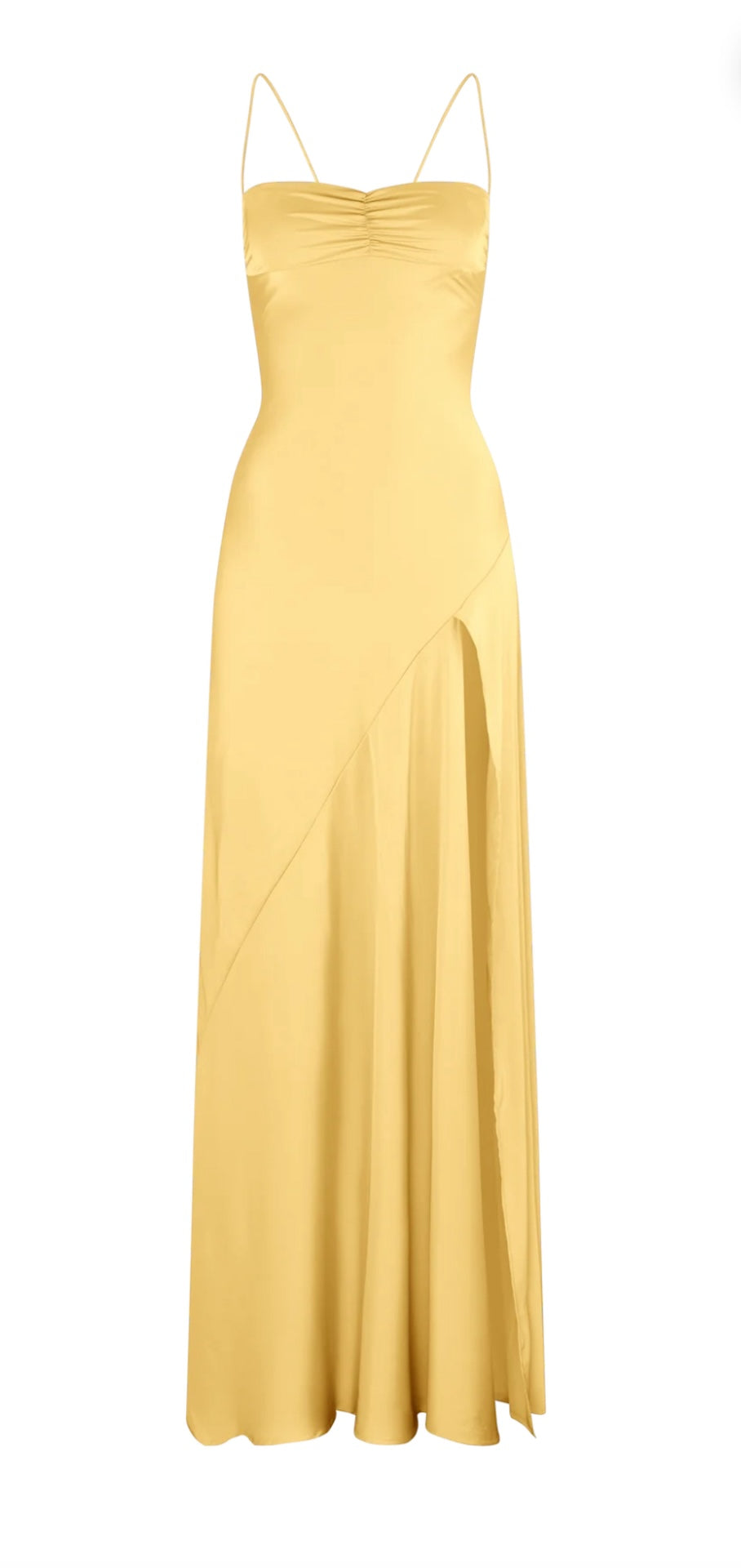 Hntr the Label Gaia Gown Sun yellow dress front view on plain white background.
