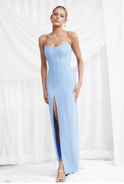Lexi Leyla Sky Blue Strapless Dress front view