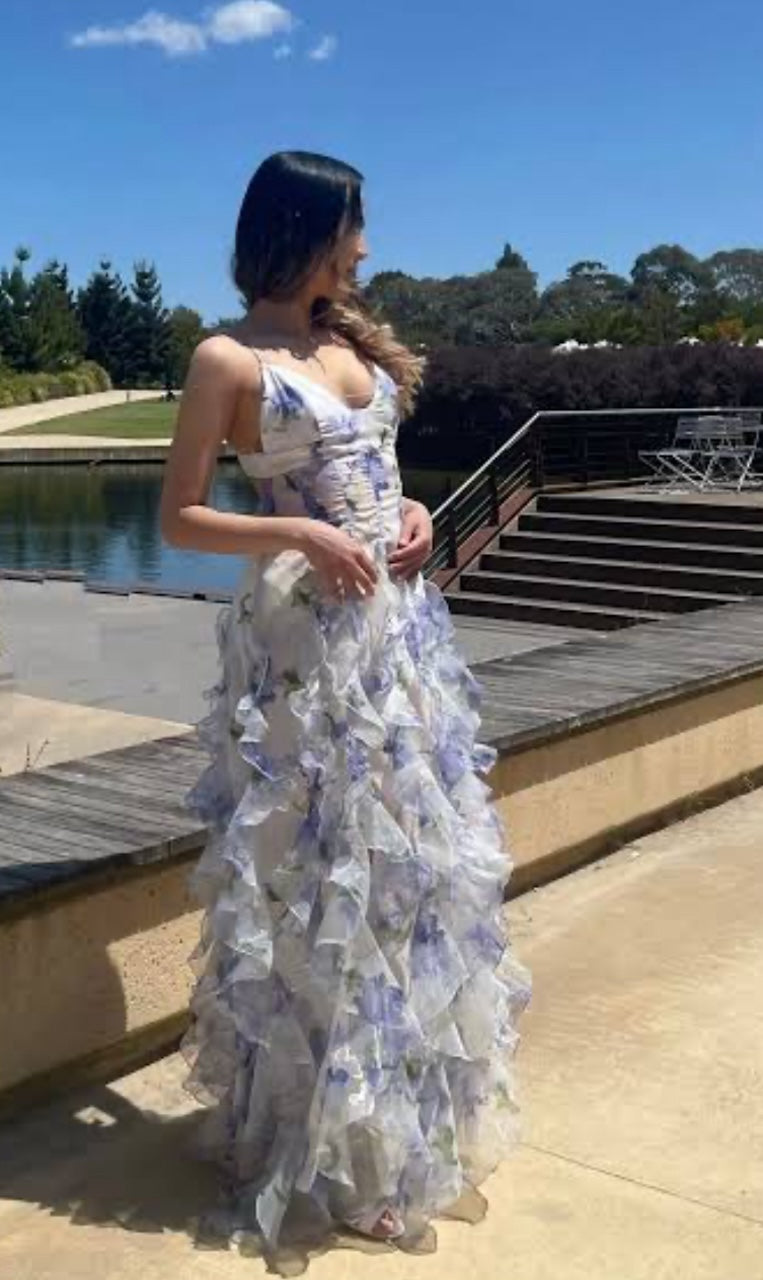 menti iris flower maxi dress So excited to introduce our new Menti Santorini Iris Flower Maxi dress