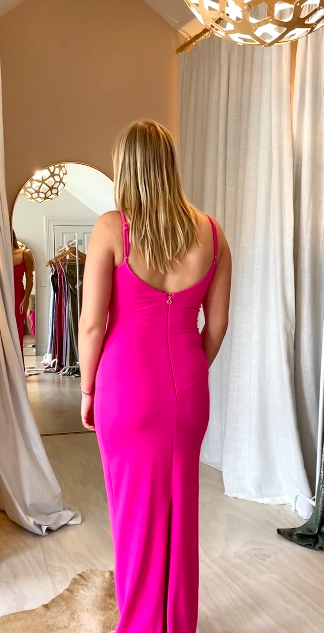 Nookie Bailey Gown in Neon Pink dress rental, size 10 back view. Available to rent, Auckland