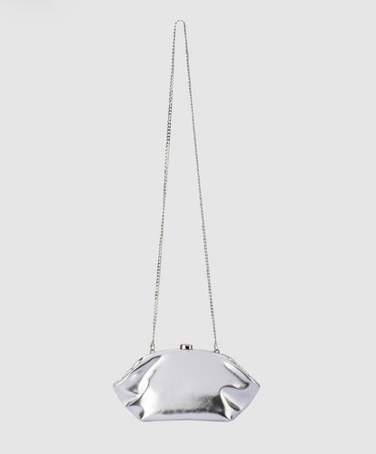 Olga Berg Tally Metallic Clutch Bag - Silver