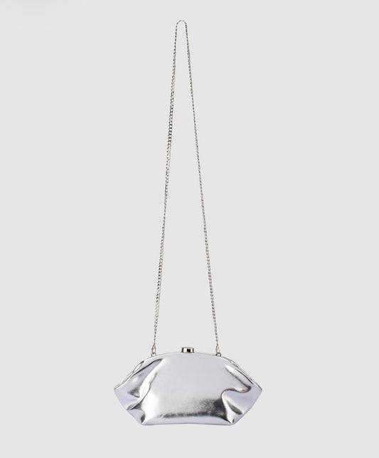 Olga Berg Tally Metallic Clutch Bag - Silver