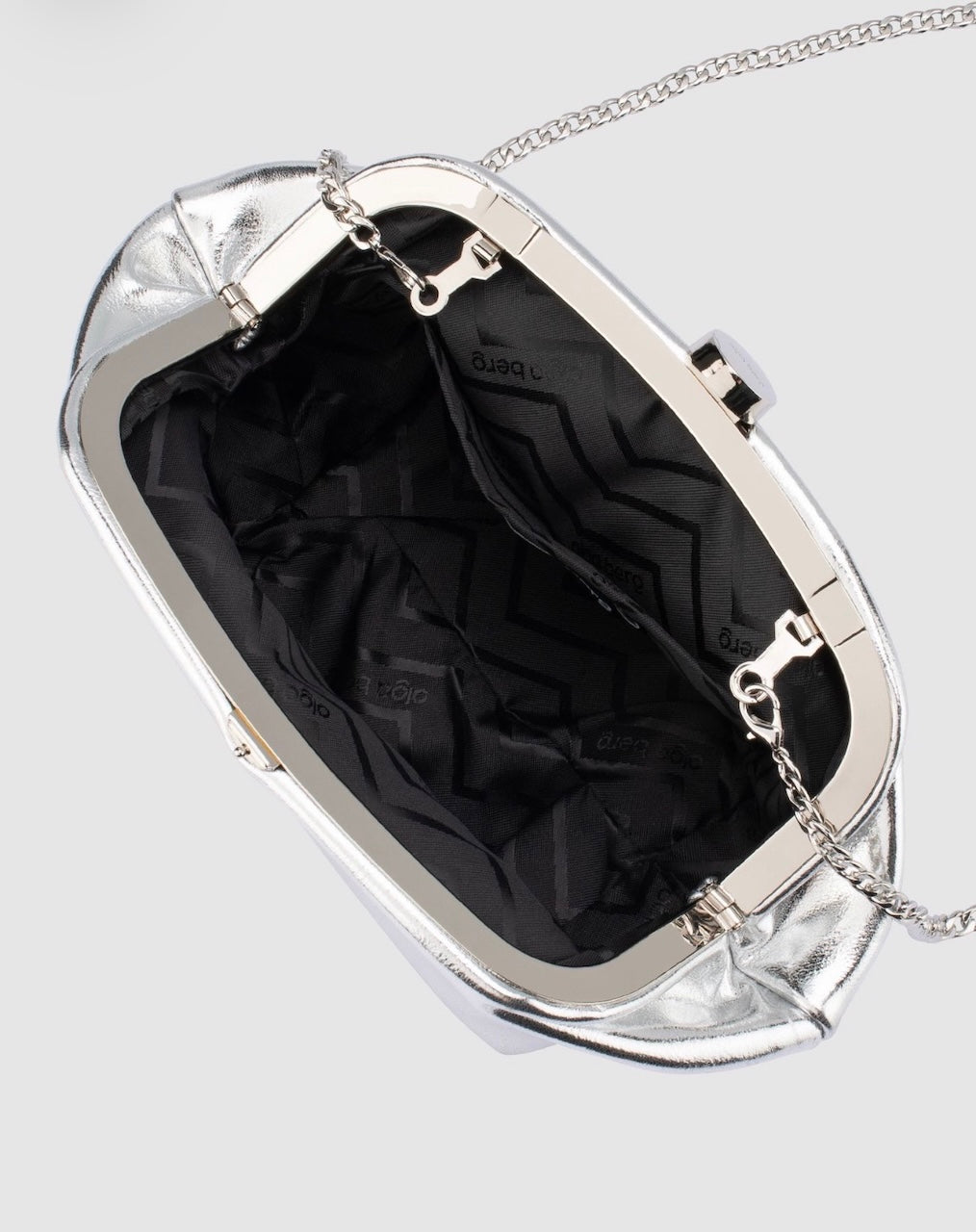 Olga Berg Tally Metallic Clutch Bag - Silver