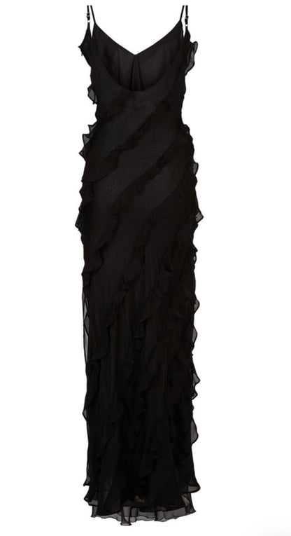 Rat & Boa Selena Dress in black chiffon back view on white background. 