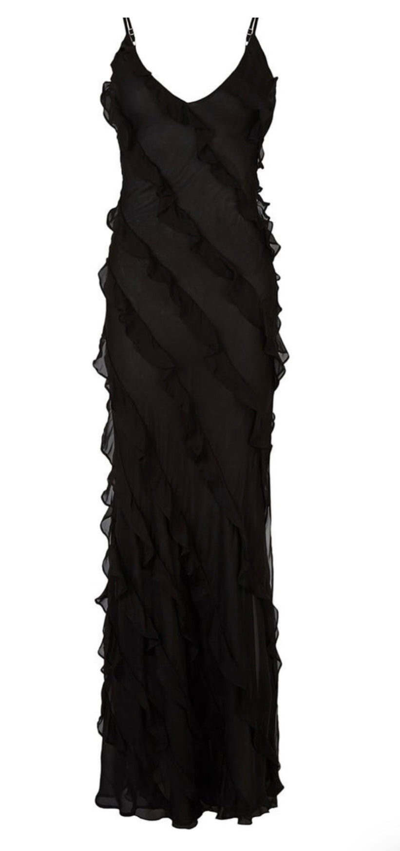 Rat & Boa Selena ball dress in black silk chiffon front view with white background. 