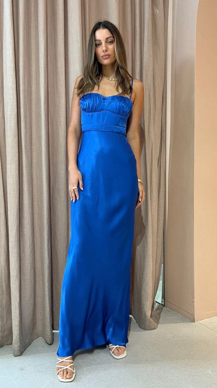 Shona Joy - Oliveria Ruched Maxi Dress - Strong Blue The Social Wardrobe Shona Joy - Oliveria Ruched Maxi Dress - Strong Blue The Social Wardrobe