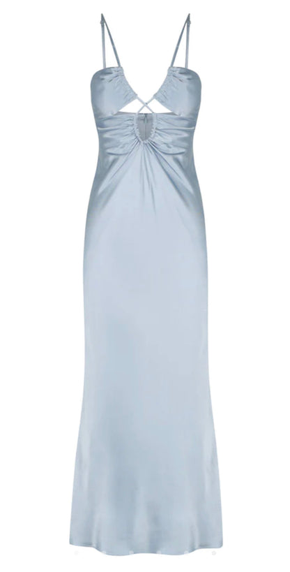 Angelica Keyhole Lace Front Midi Dress - Powder Blue