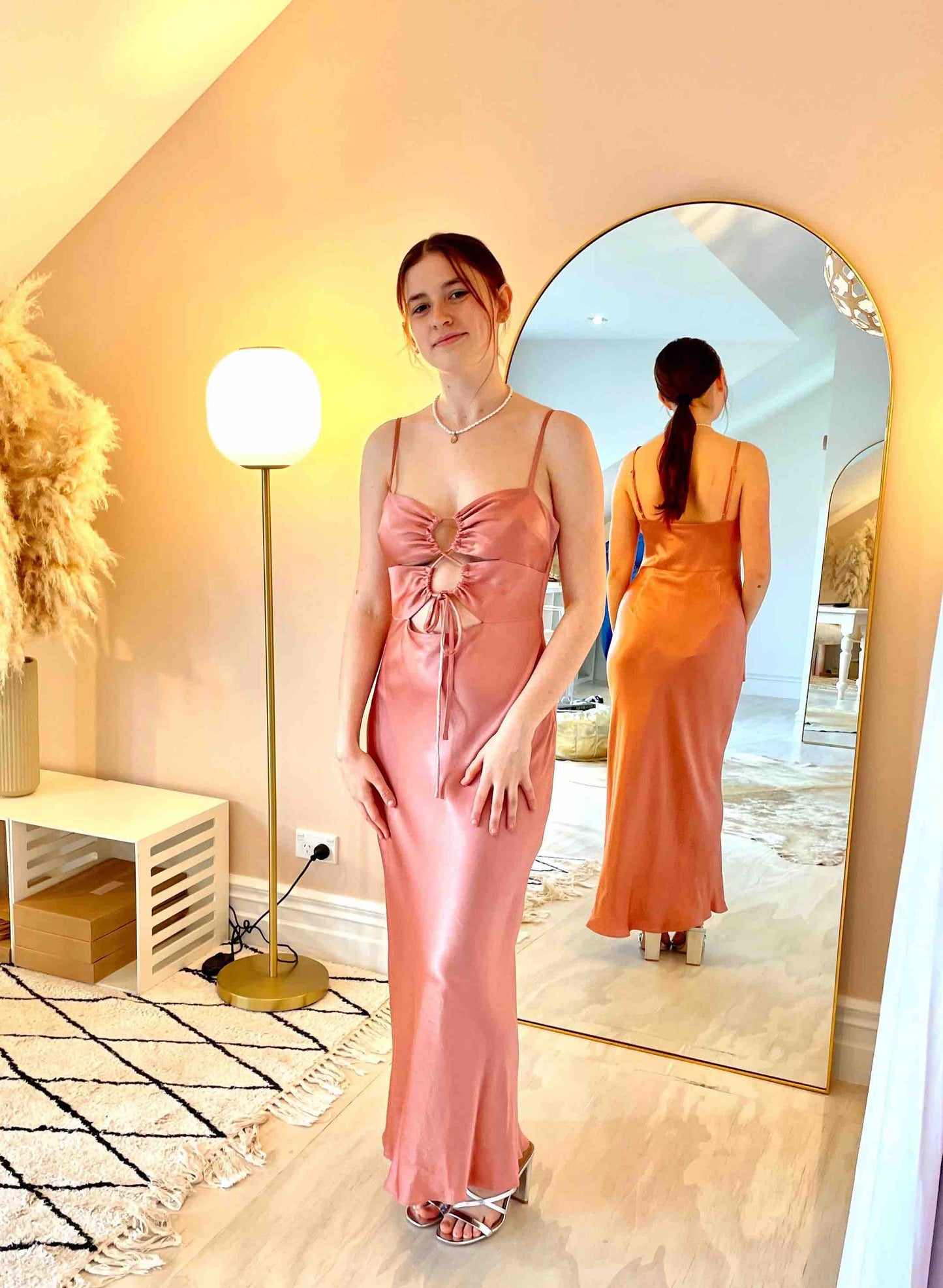 Shona Joy Eloise Lace Up Front Dress Rose Pink for rent Auckland
