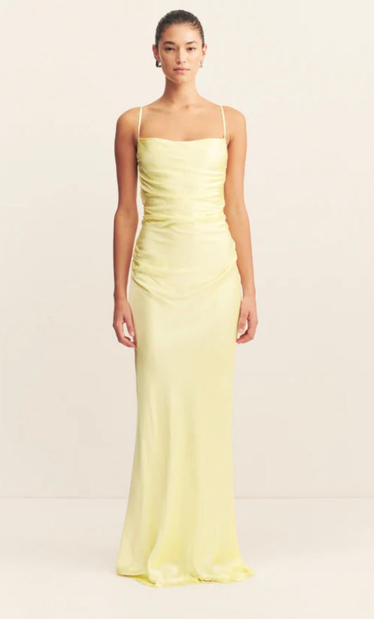 La Lune Lace Back Maxi Dress - Lemon