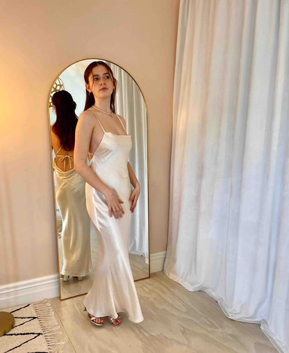 Shona Joy La Lune Bias Backless Cream Dress
