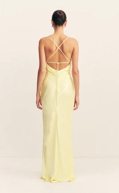 La Lune Lace Back Maxi Dress - Lemon