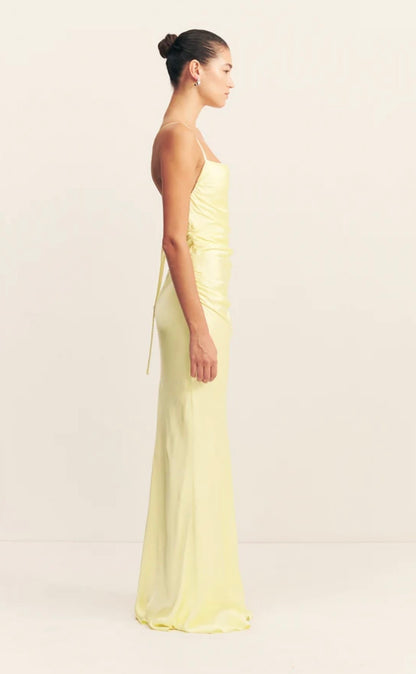 La Lune Lace Back Maxi Dress - Lemon