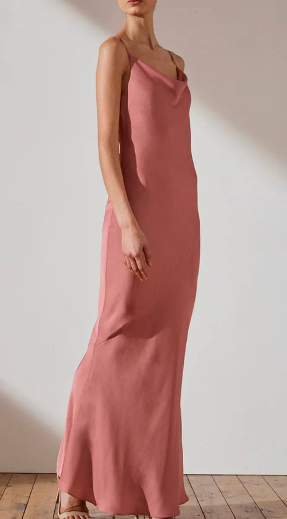 Shona Joy Luxe Bias dress in rose pink front angled view