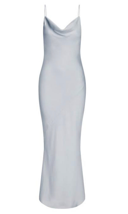 Shona Joy Luxe Bias Slip Dress in cloud blue flat front view with white background.