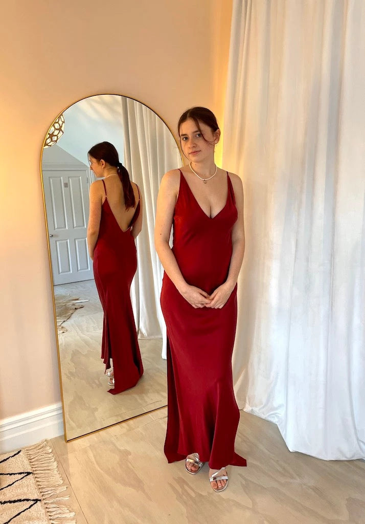 Natalie Rolt Celine Red Silk Dress Front view