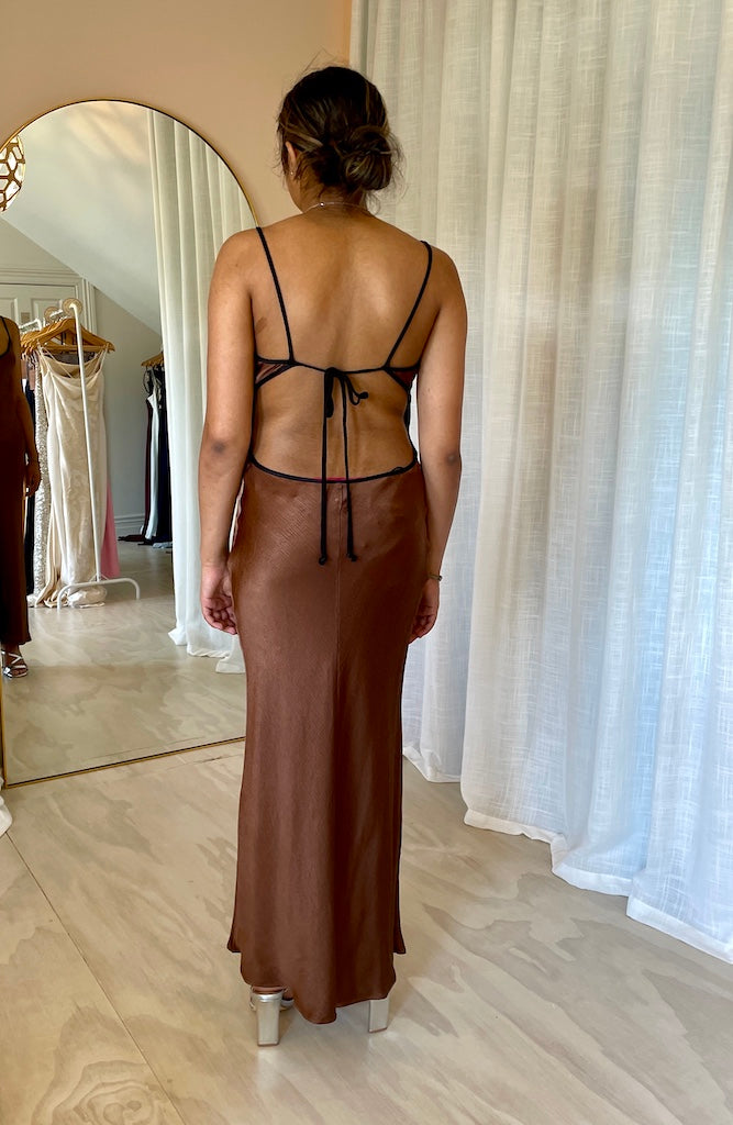 Bec and Bridge Cedar City Maxi in Chocolate with black edging back view