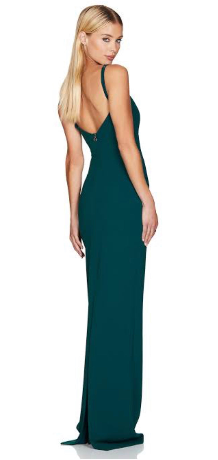 Nookie Bailey Gown Teal Green rear view on white background
