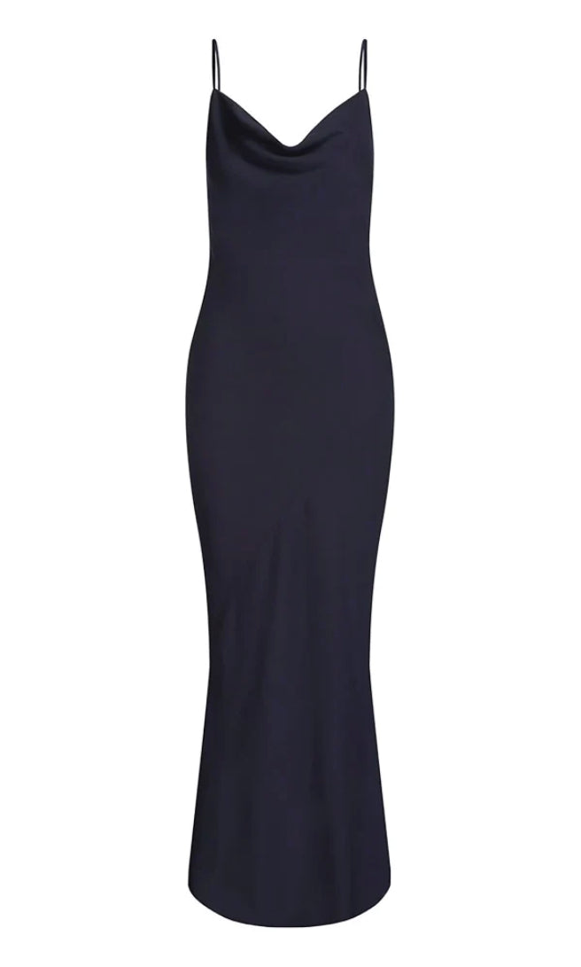 Luxe Bias Cowl Slip Dress - Sapphire Blue